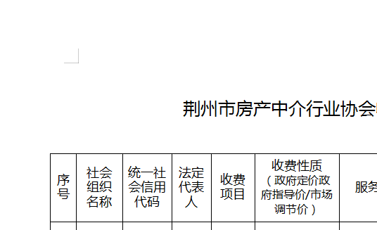 荆州市房产中介行业协会收费公示清单